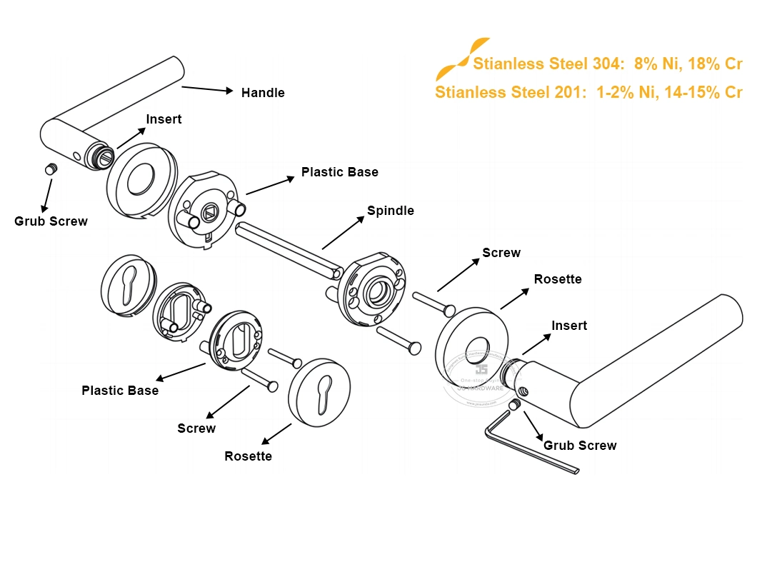 European Style Metal Interior Bathroom Stainless Steel Square Door Hardware Door Handle