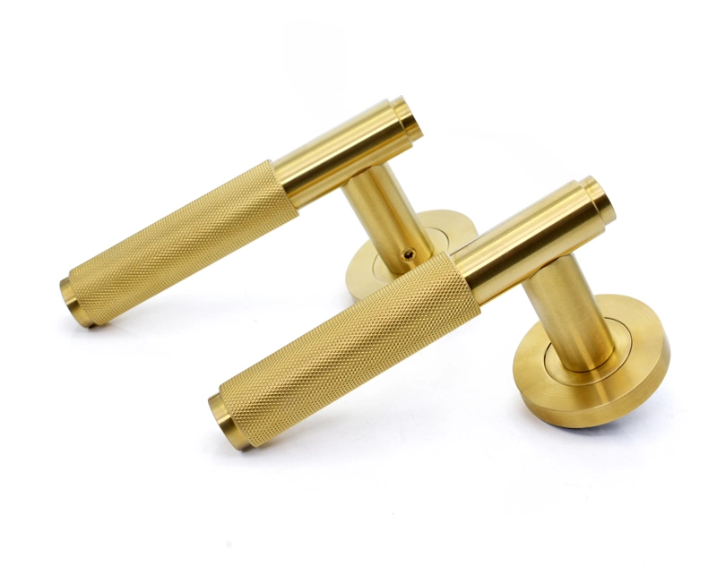 Basic Customization Luxury Door Handle Solid Stainless Steel Lever Gold Handle Knurled Door Handle