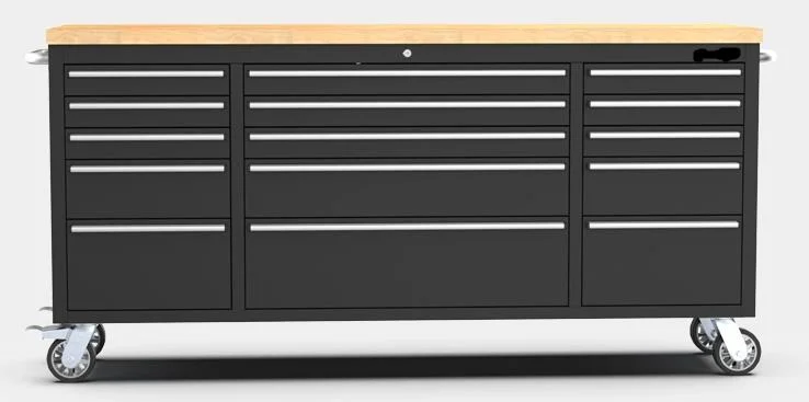 Junmao Us General Metal Workbench 72 Inch 15-Drawer Tool Cabinet with Wheel